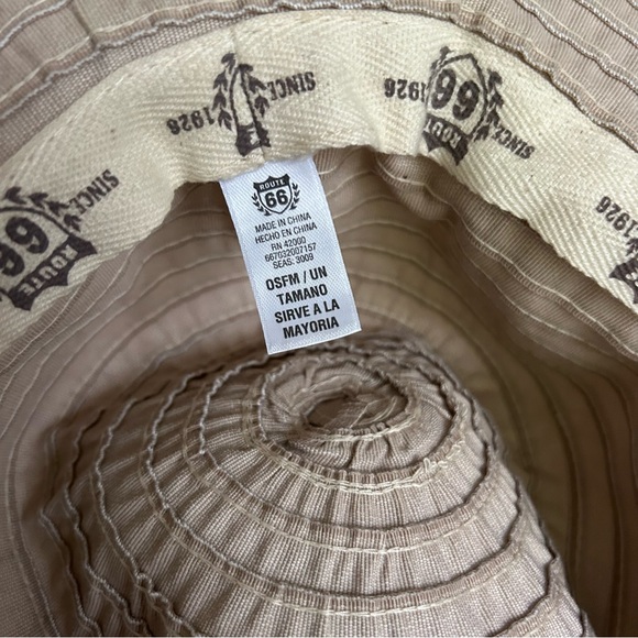 Route 66 Tan Cotton Canvas Sun Hat with Ropes and Beads One Size Fits Most - Picture 3 of 4